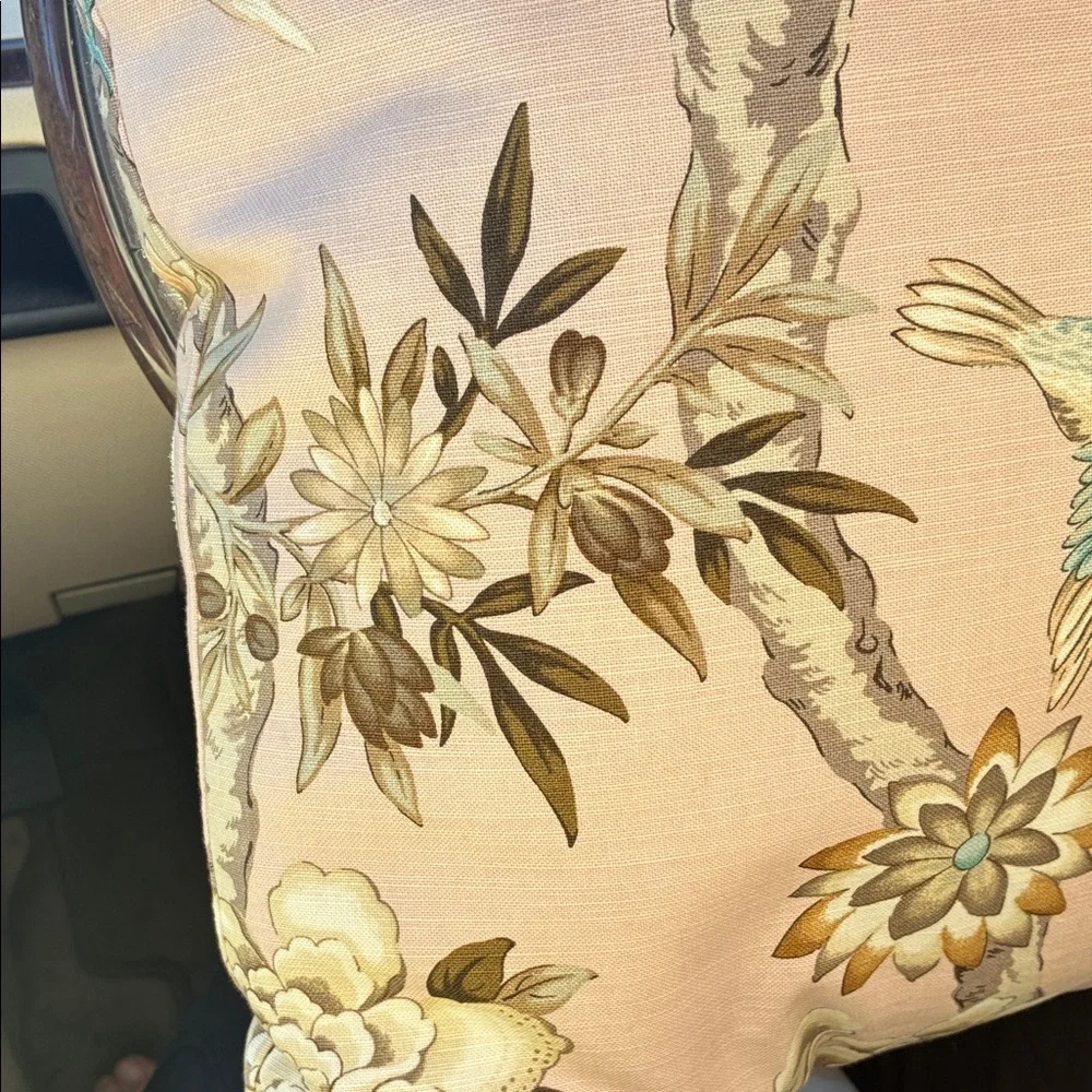 NEW Anthropologie Pink Floral Bird Print Chinoiserie Pillow Decorative 18” x 15”